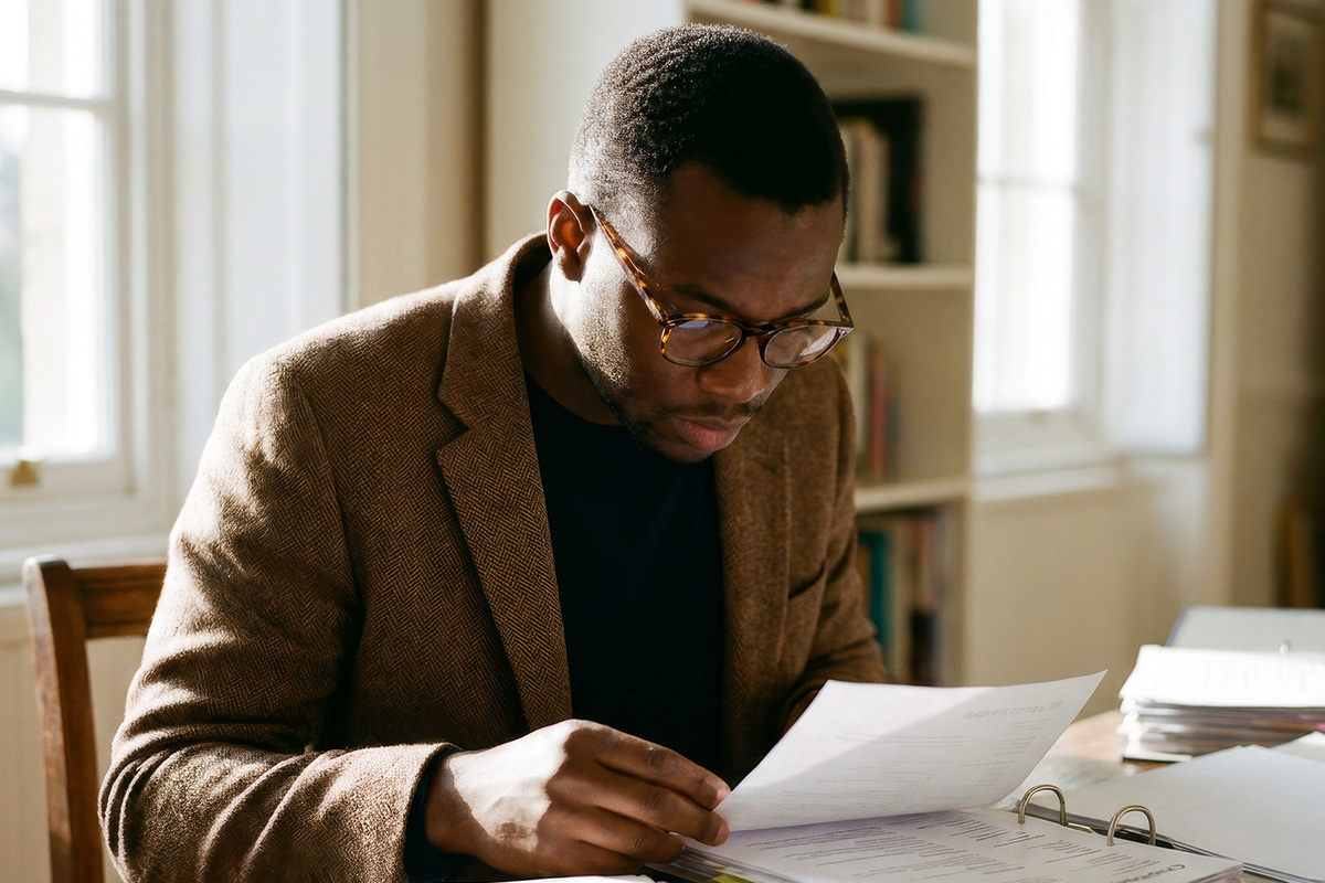 man reading a file
