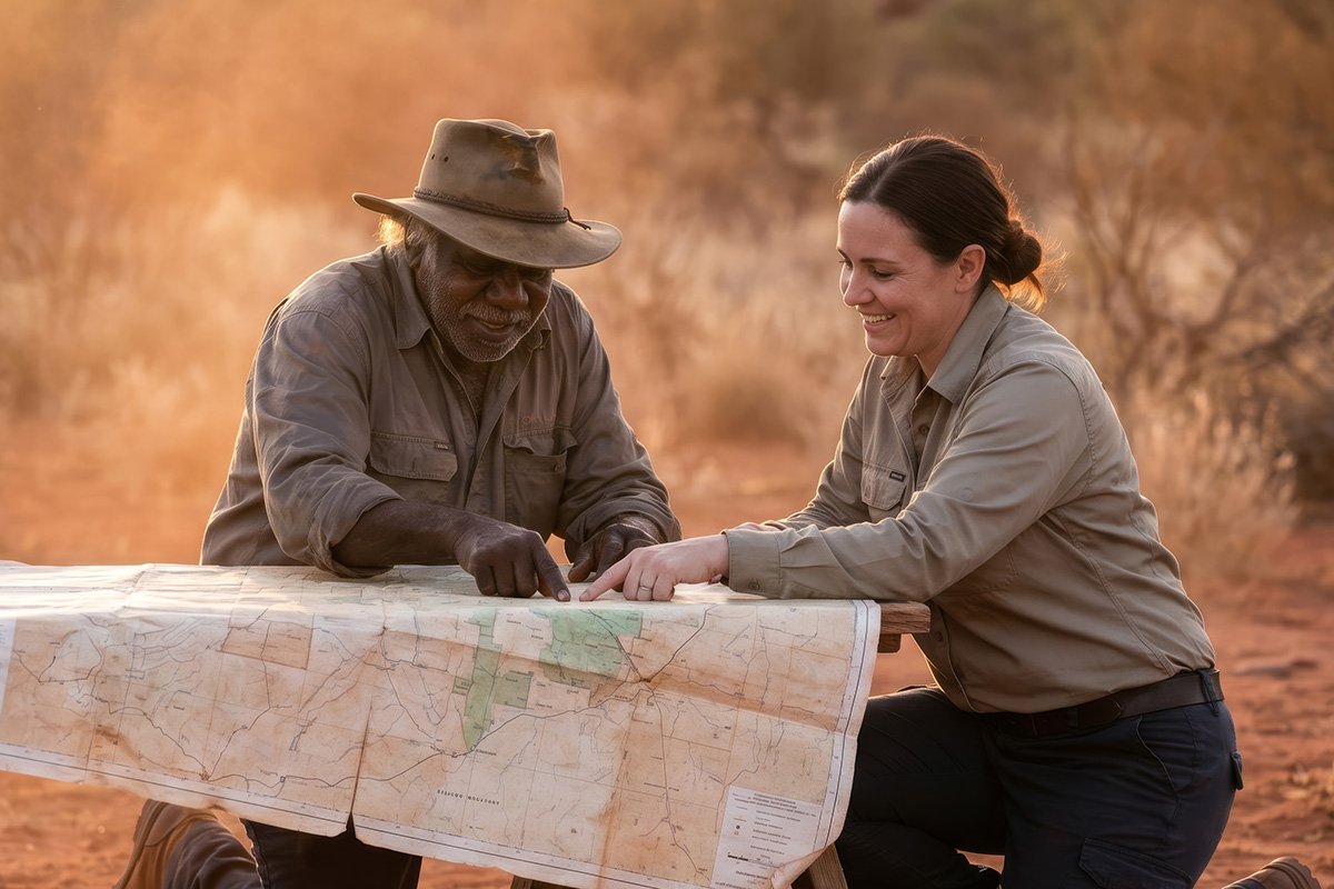 man and woman looking at a map