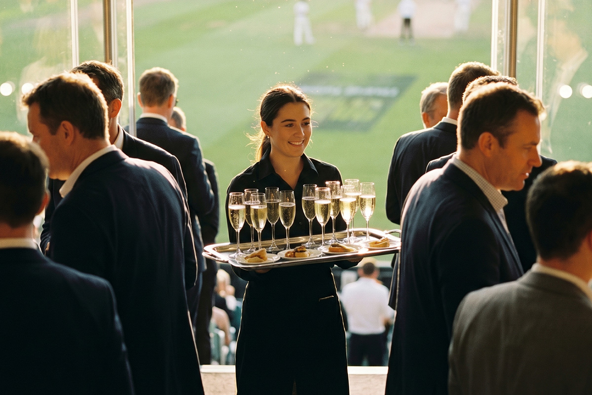 woman serving drinks on a tray